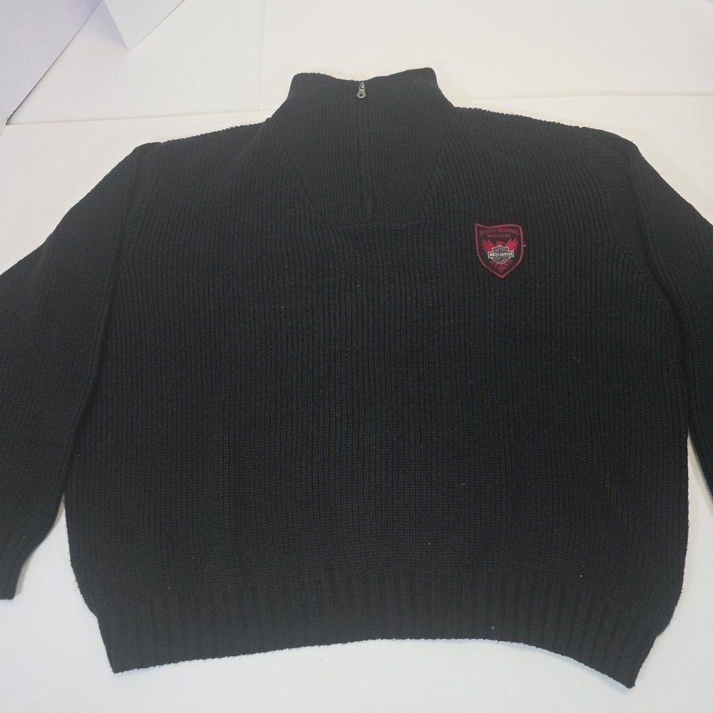 Men's Harley Davidson Motorcycle Pullover 1/4 Zip Sweater Black Size 2XL